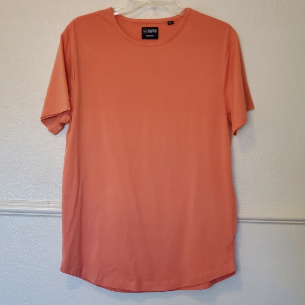 Cuts Curve-Hem Short Sleeve T-Shirt Mens Large Coral Orange Crew Neck Tee